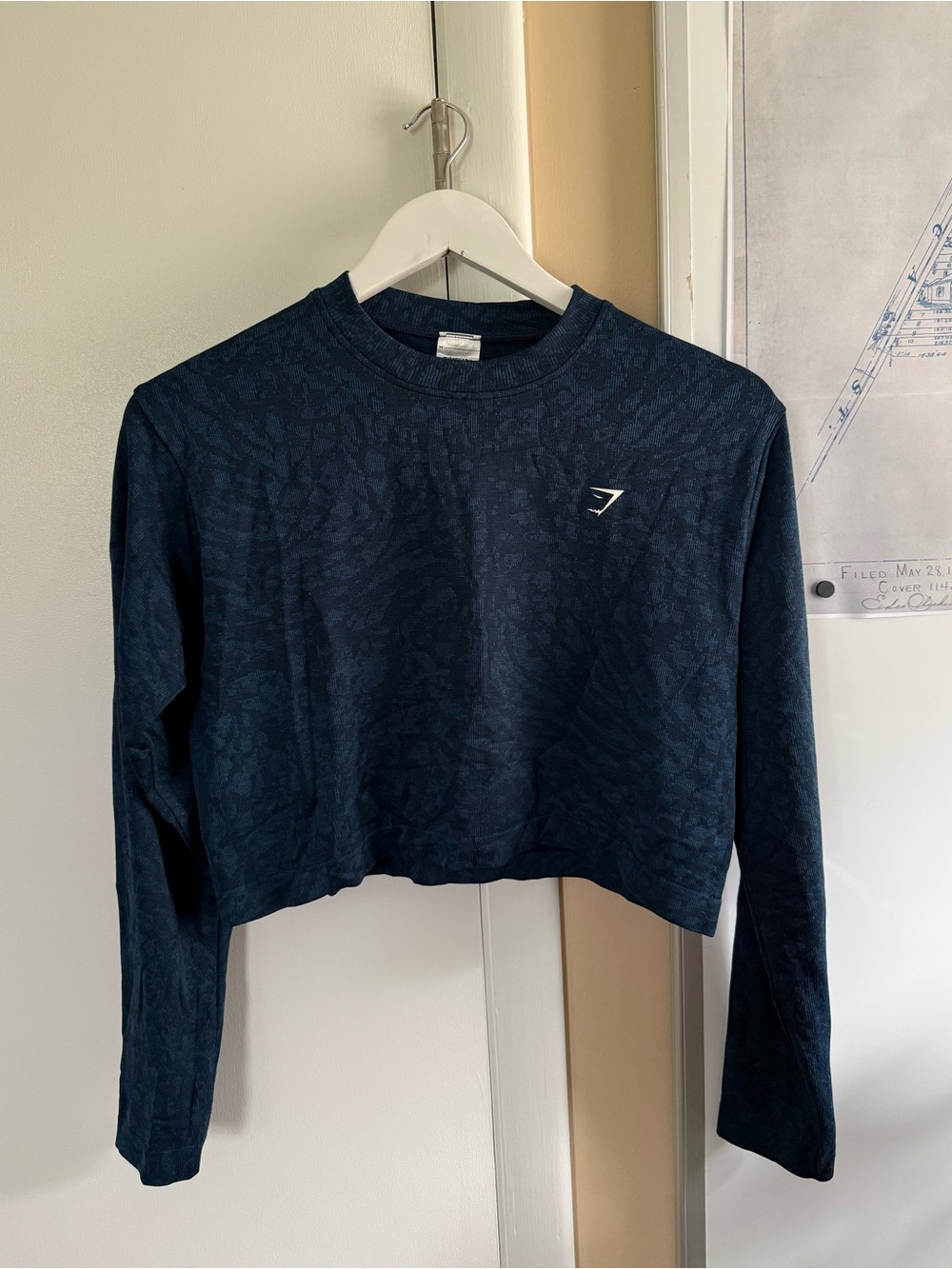Gymshark Navy Textured Cropped Long-Sleeve Top